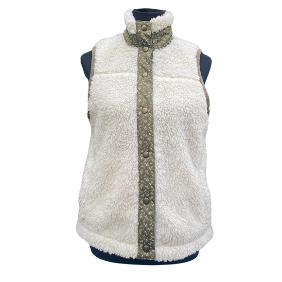 Madewell Faux Shearling Vest NG663 XXS Olive Green Trim Pockets Fall Winter Cozy - Picture 3 of 12